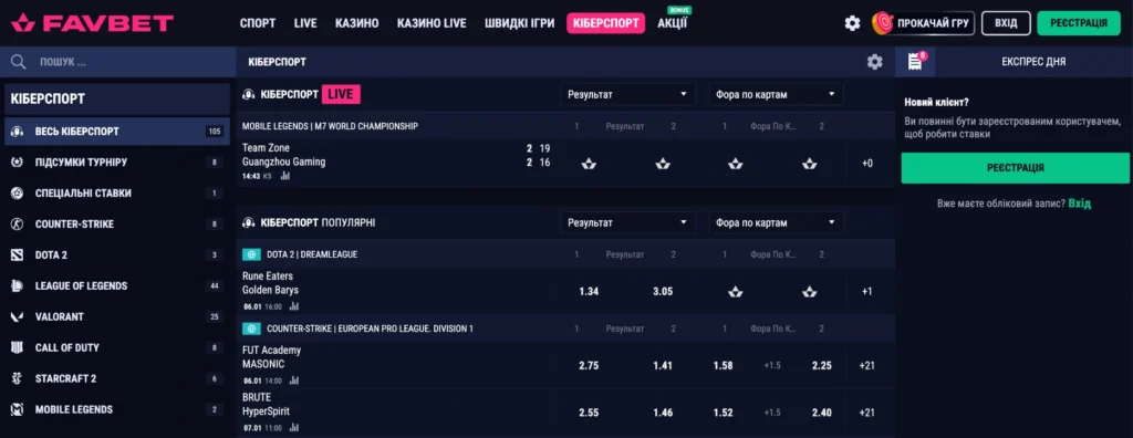 ставки на кіберспорт в бк фавбет