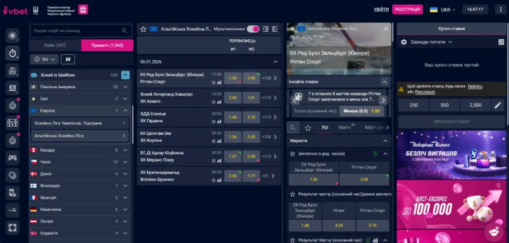 ставки на хокей у бк vbet україна